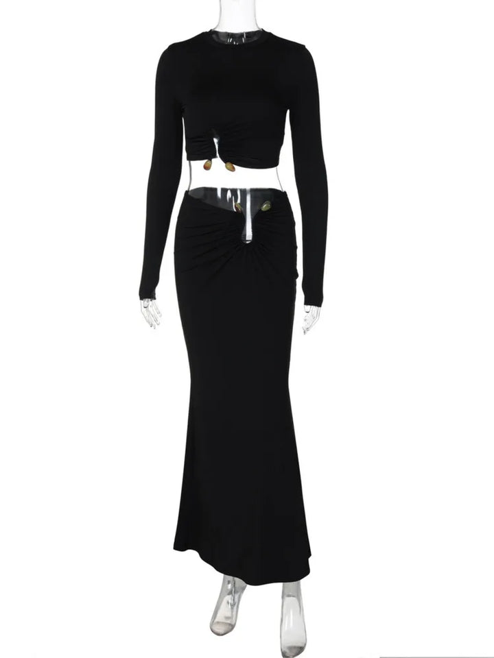 Two-piece set with top and maxi skirt with buckle design - Jessica