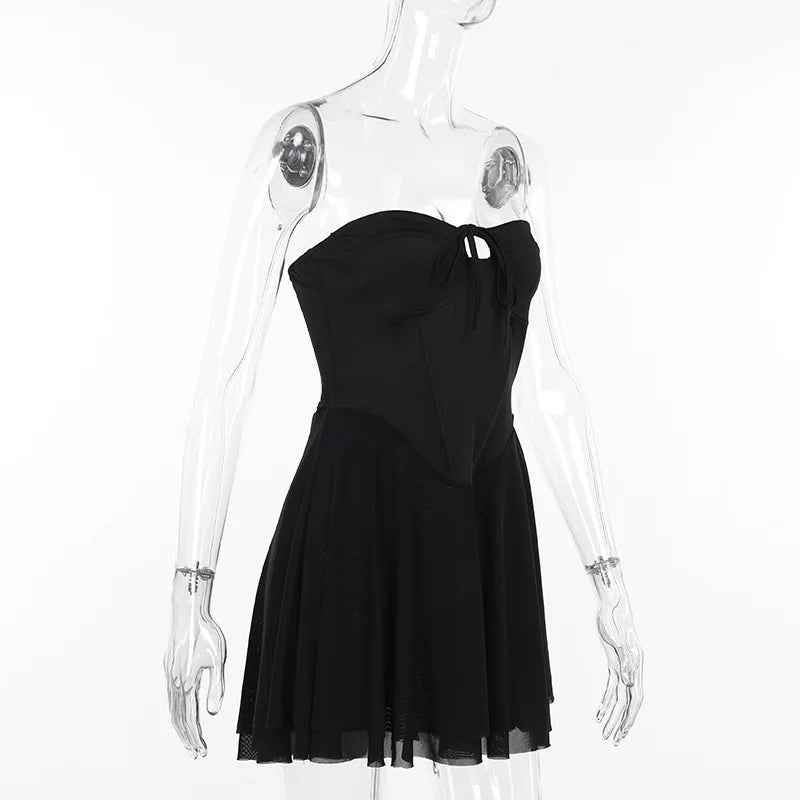 Strapless Mini Dress with Chest Tie Detail - Ainara