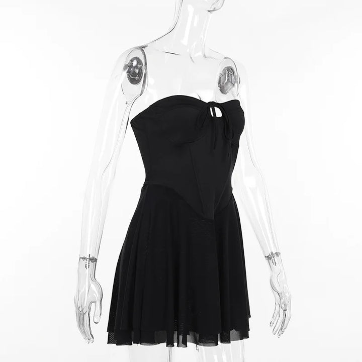 Strapless Mini Dress with Chest Tie Detail - Ainara