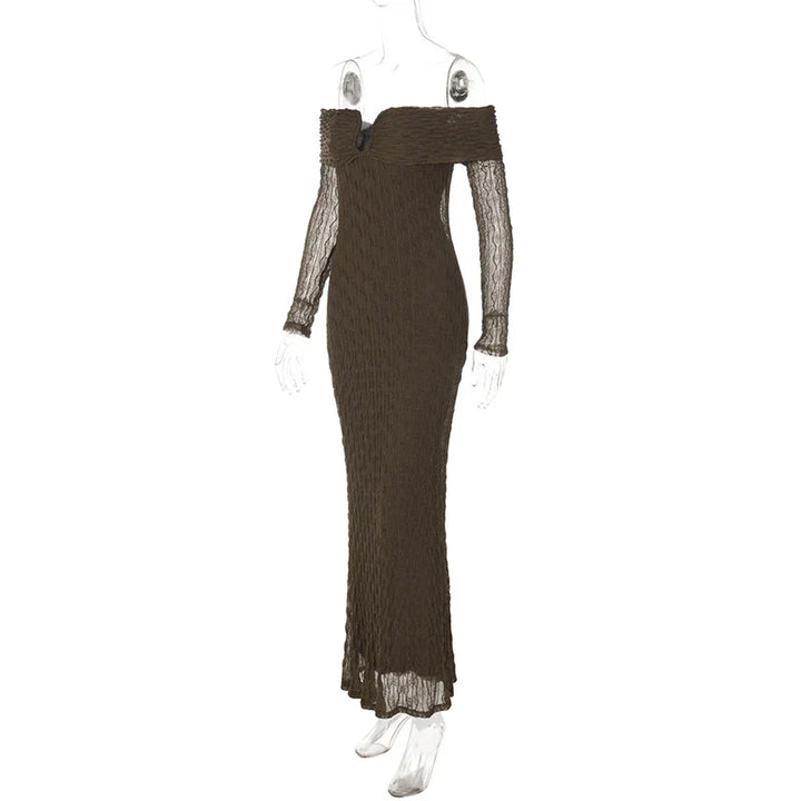 Off-shoulder maxi dress with printed fabric - Aida