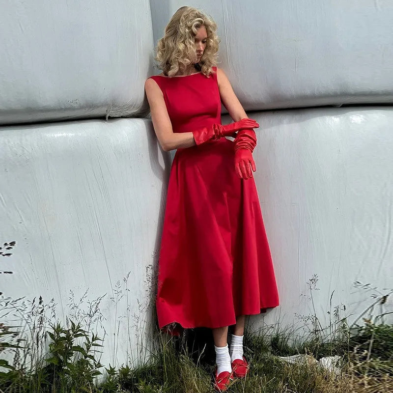 Midi open back dress in A-line cut - Heidi