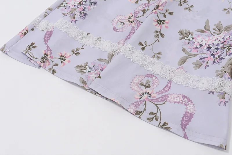 Floral mini dress with lace trim in a rustic A-line design - Himana