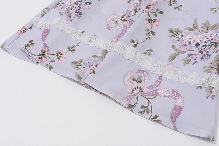 Floral mini dress with lace trim in a rustic A-line design - Himana