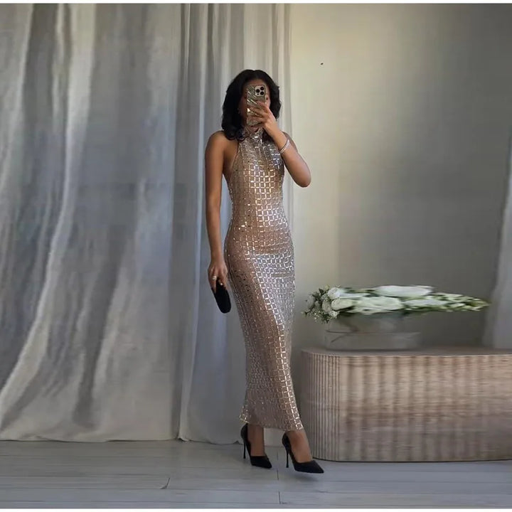 Strapless top / mini skirt / maxi dress / maxi dress with sparkling sequins design