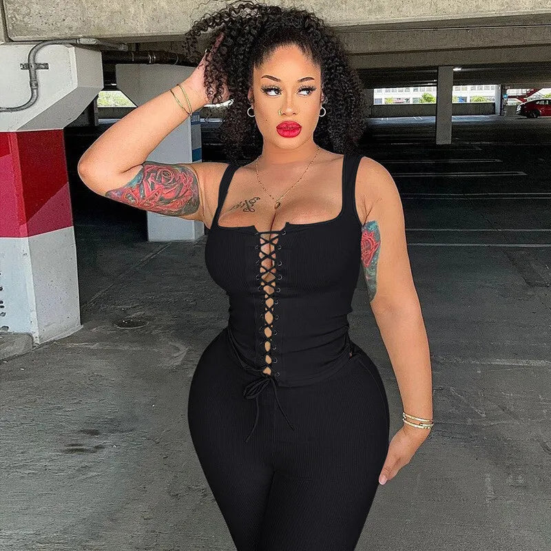 Two-piece set tie top and three-quarter leggings - Nadia