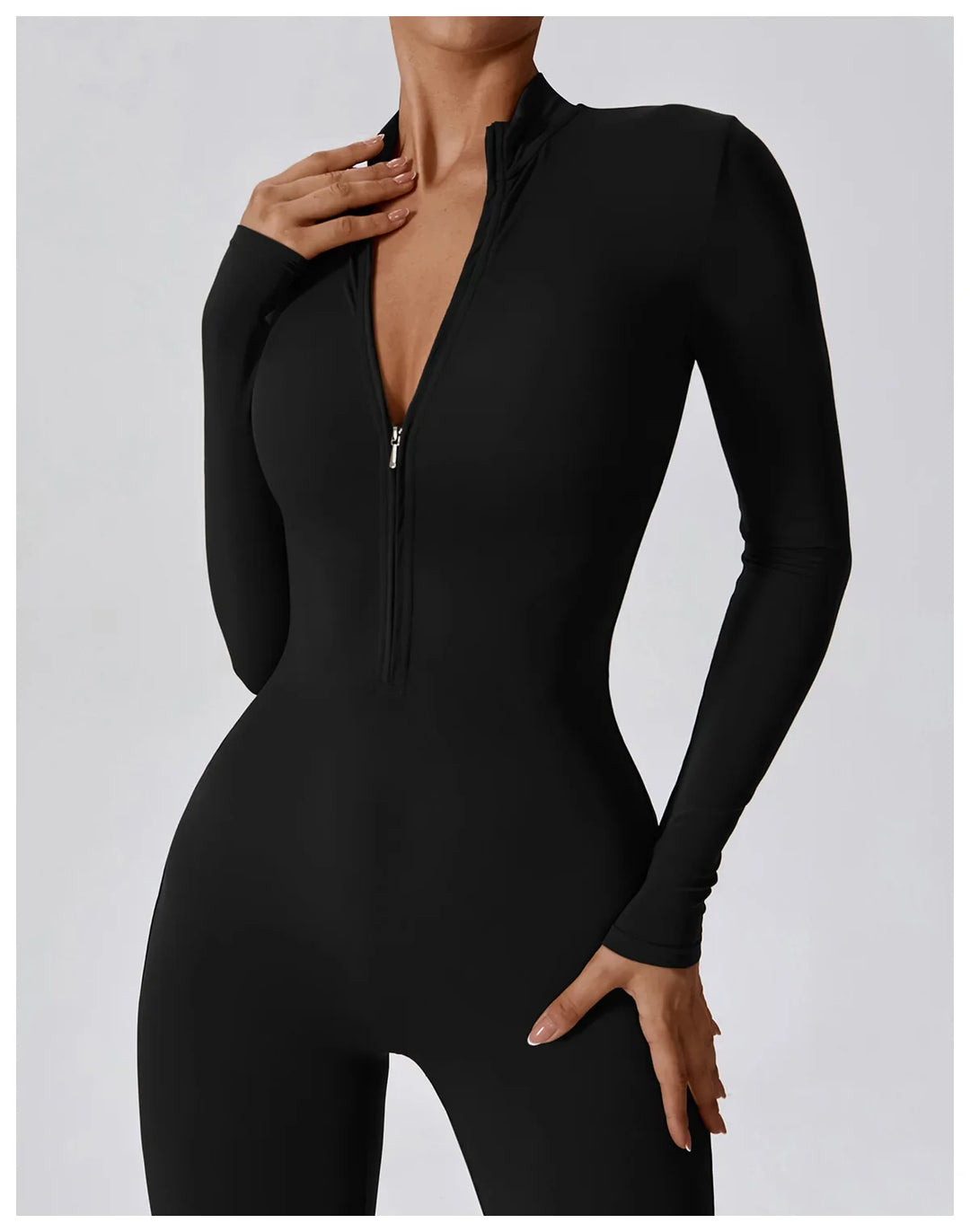 Short/long sporty fitted jumpsuit with shaping fabric and zipper closure - Andi