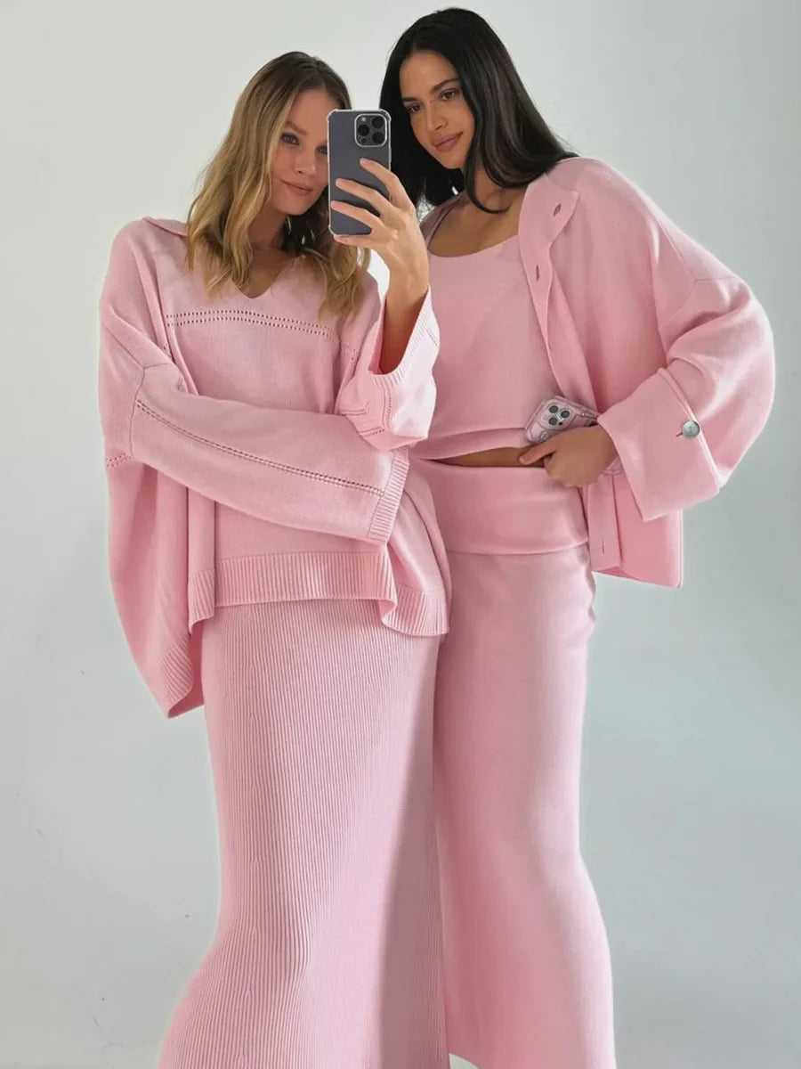 Loose two-piece knitted set maxi skirt and top - Shilav