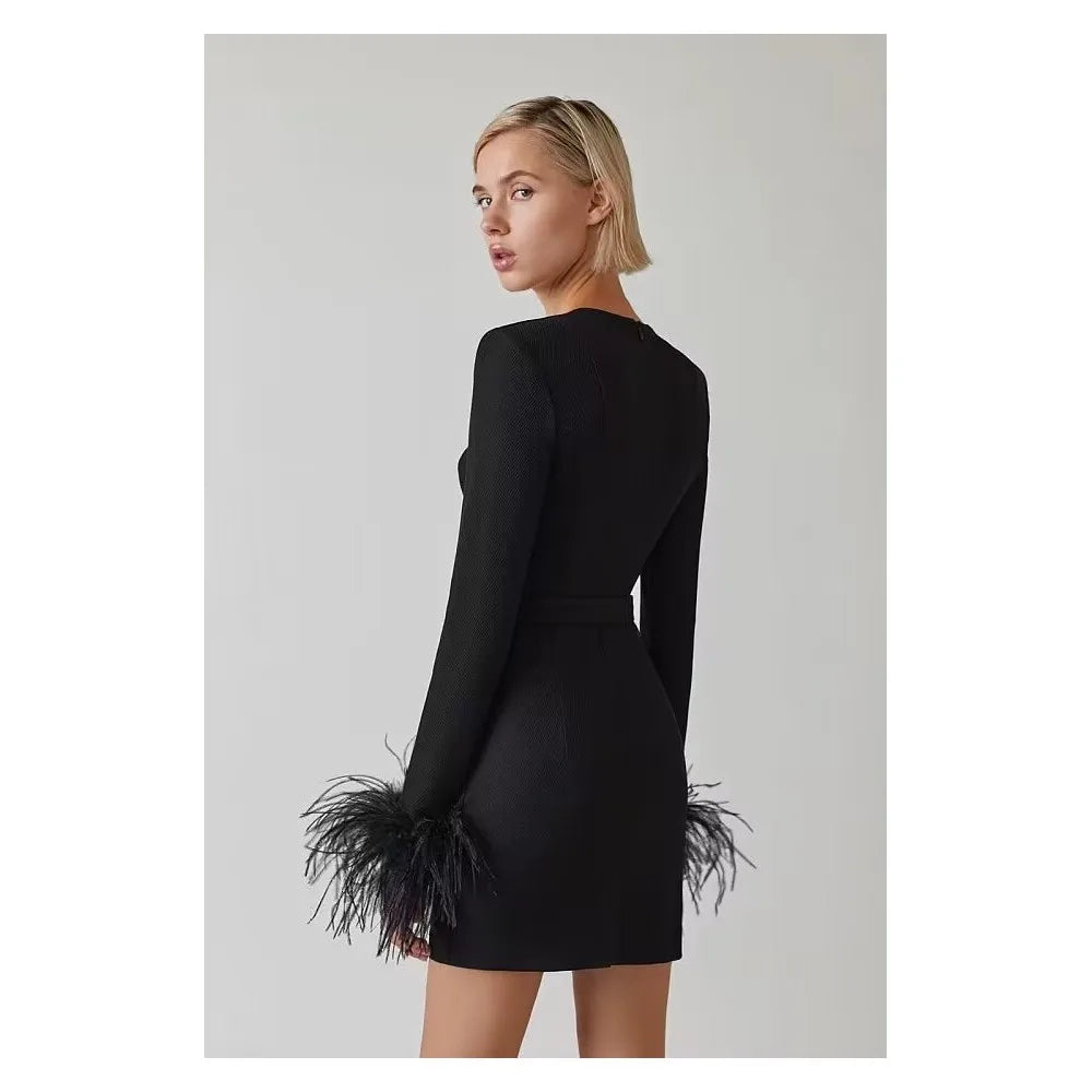 Tailored Mini Dress with Elegant Feather Sleeve Detail - Maggie