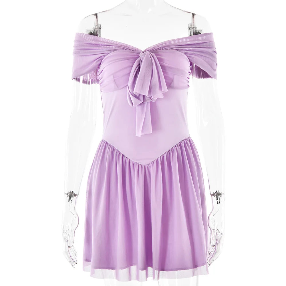 A-line Chiffon Mini Dress with Off-Shoulder - Naya