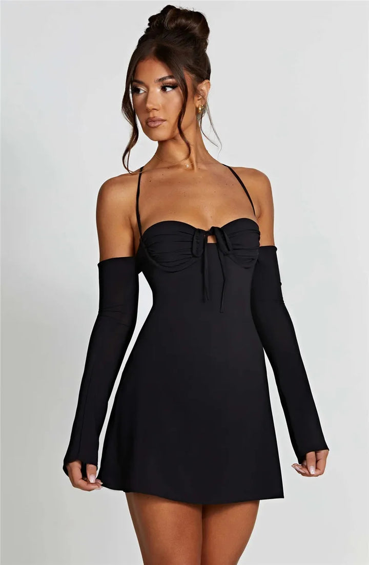 Off-Shoulder Mini Dress with Chest Tie Detail - Romy