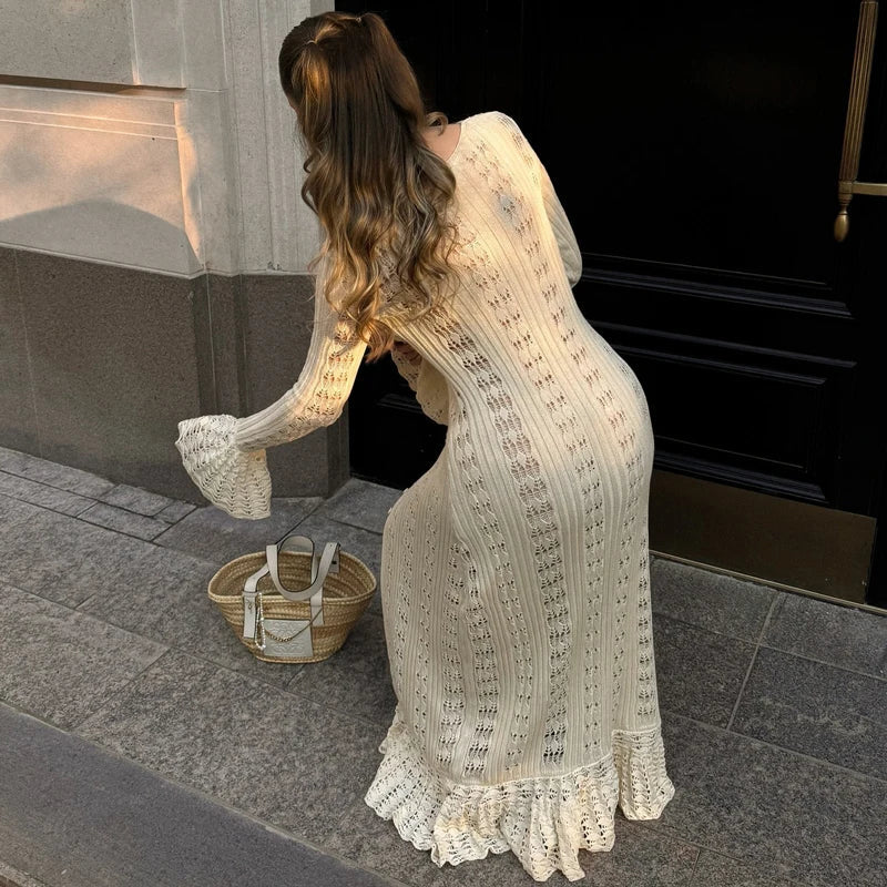Maxi crochet dress/overlay with button closure - Devon