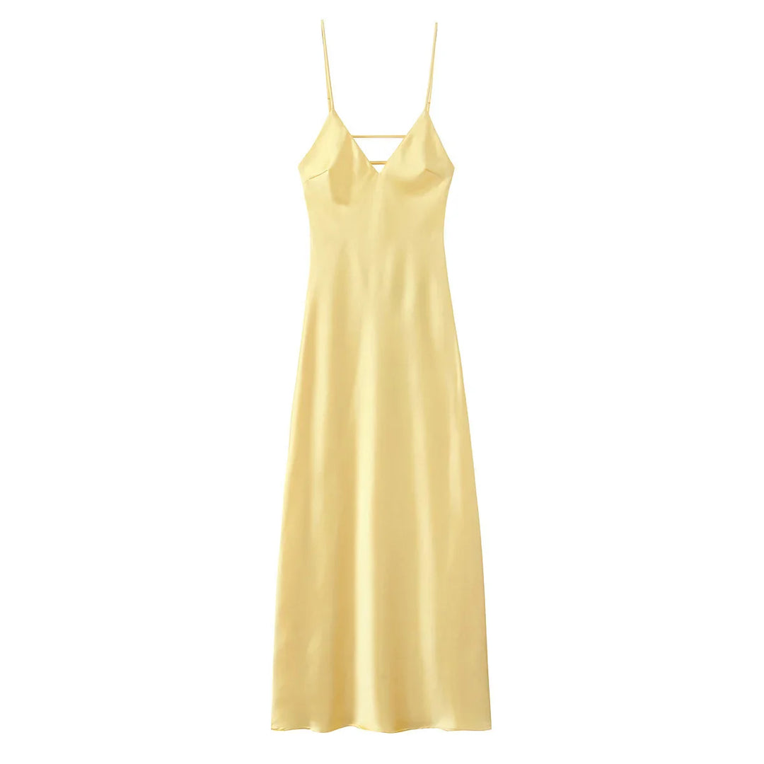 Satin Maxi Dress with Open Back - Mazie