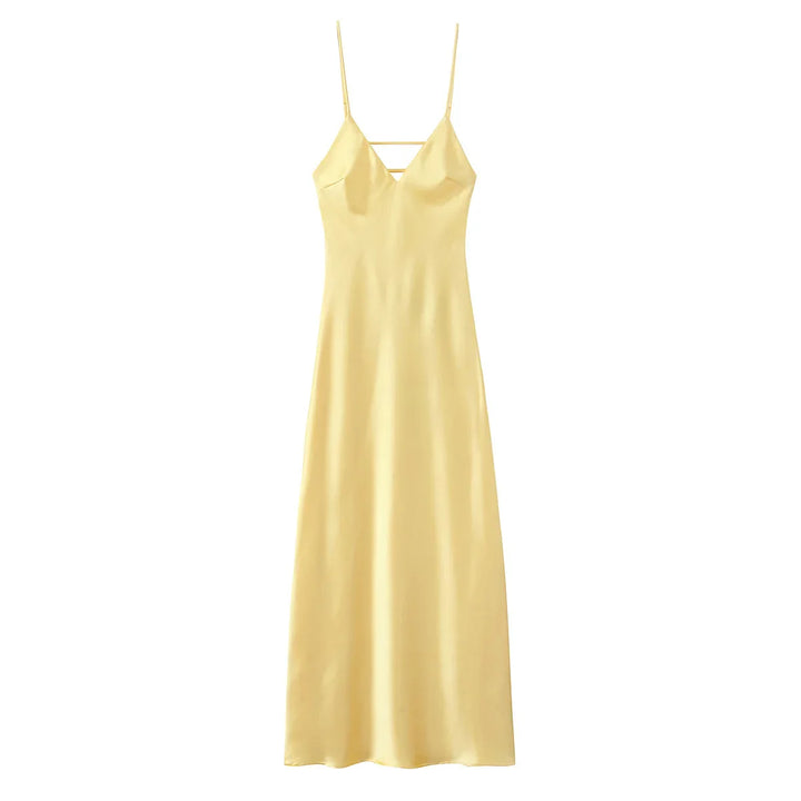 Satin Maxi Dress with Open Back - Mazie
