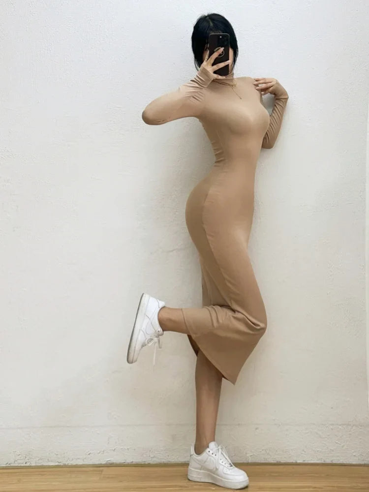 Fitted Knitted Midi Dress with Turtleneck - Kira