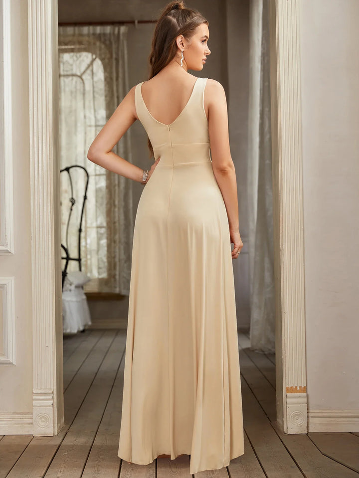 Elegant Maxi Dress with Slit, V-Neck, and Open Back - Noya Lee