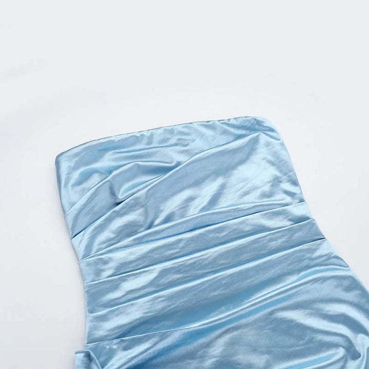 Strapless Satin Maxi Dress with Ruching and Slit - Amalia