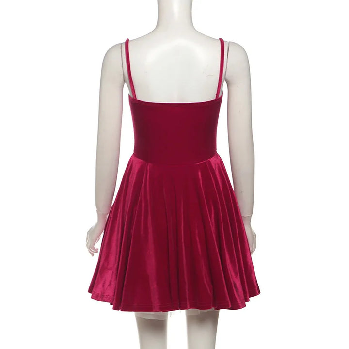 Velvet Ruffled Mini Dress with A-Line Cut - SOFIA