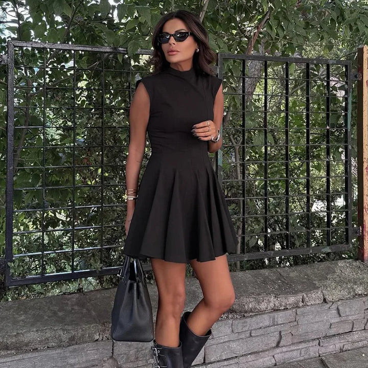 Ruffled Mini Dress with A-Line Cut and Half Turtleneck - Riley