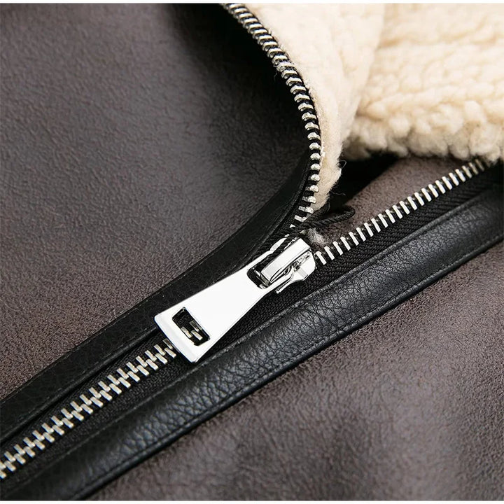 Oversized Leather Coat with Fur Lining - Kaya