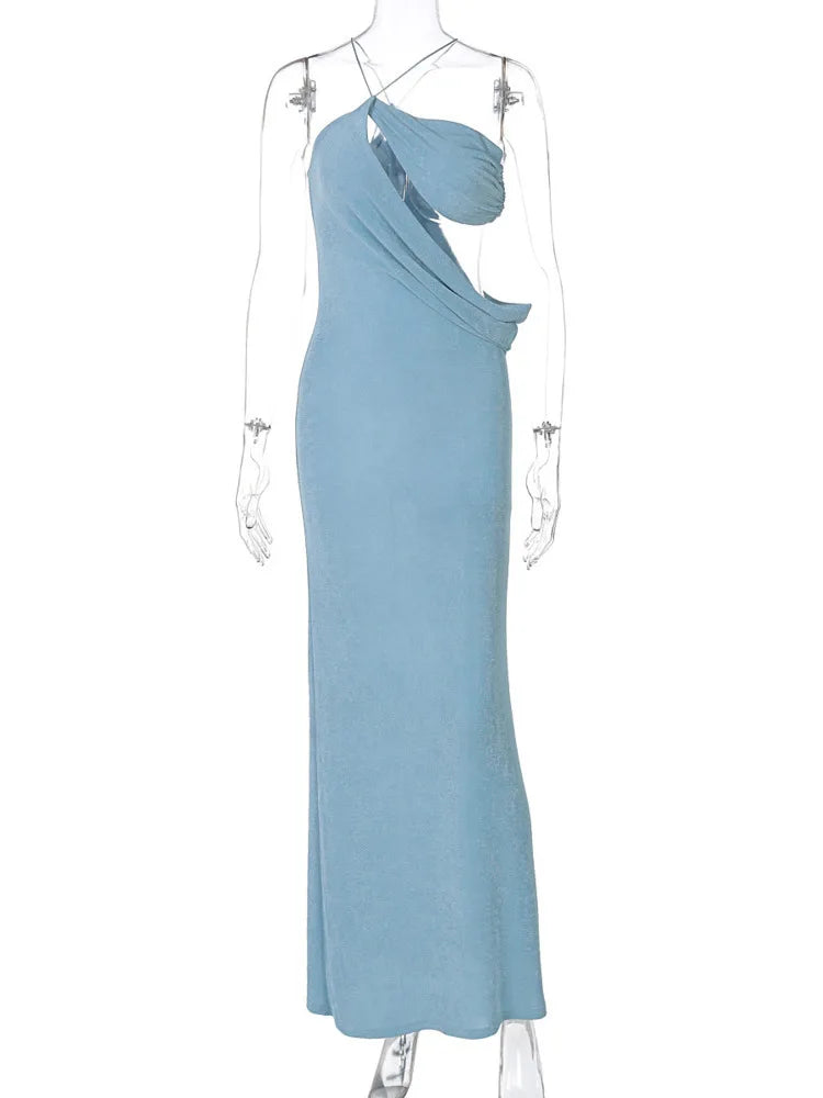 Knitted Maxi Dress with One-Shoulder Cutout - Ember