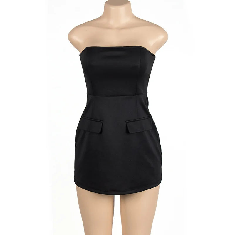 Strapless A-Line Mini Dress with Faux Pocket Detail - Angeles