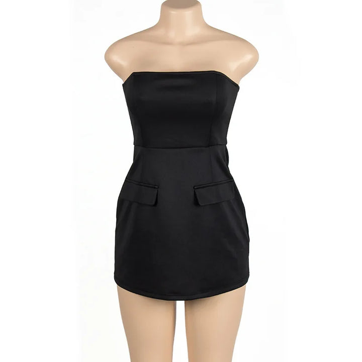 Strapless A-Line Mini Dress with Faux Pocket Detail - Angeles