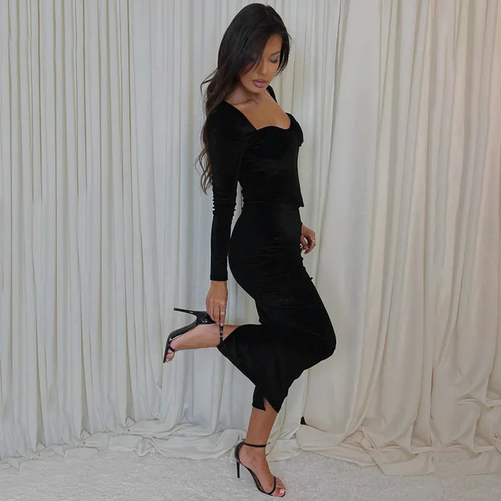 Velvet Two-Piece Set with Fitted Maxi Skirt and Top - Miranda