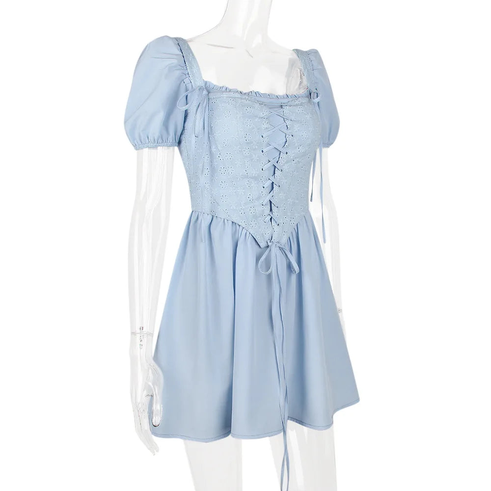 Country-style mini dress with corset design - Techelet
