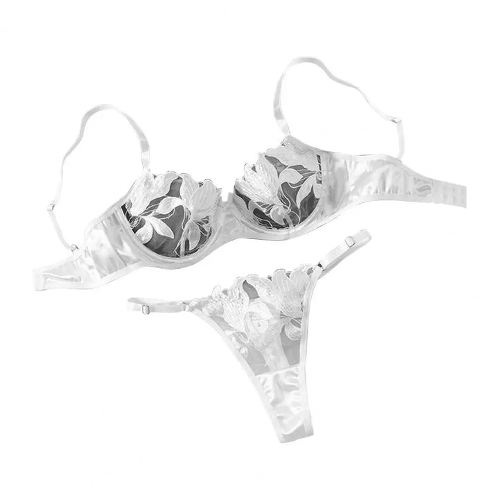 Satin Sheer Set with Leaf Embroidery - Adalyn
