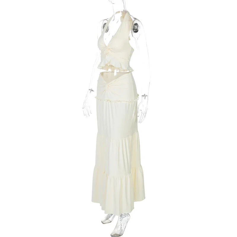 Two-piece set maxi skirt and neck tie top - Lorenza
