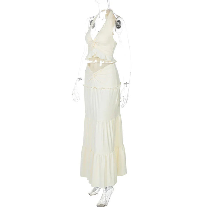 Two-piece set maxi skirt and neck tie top - Lorenza