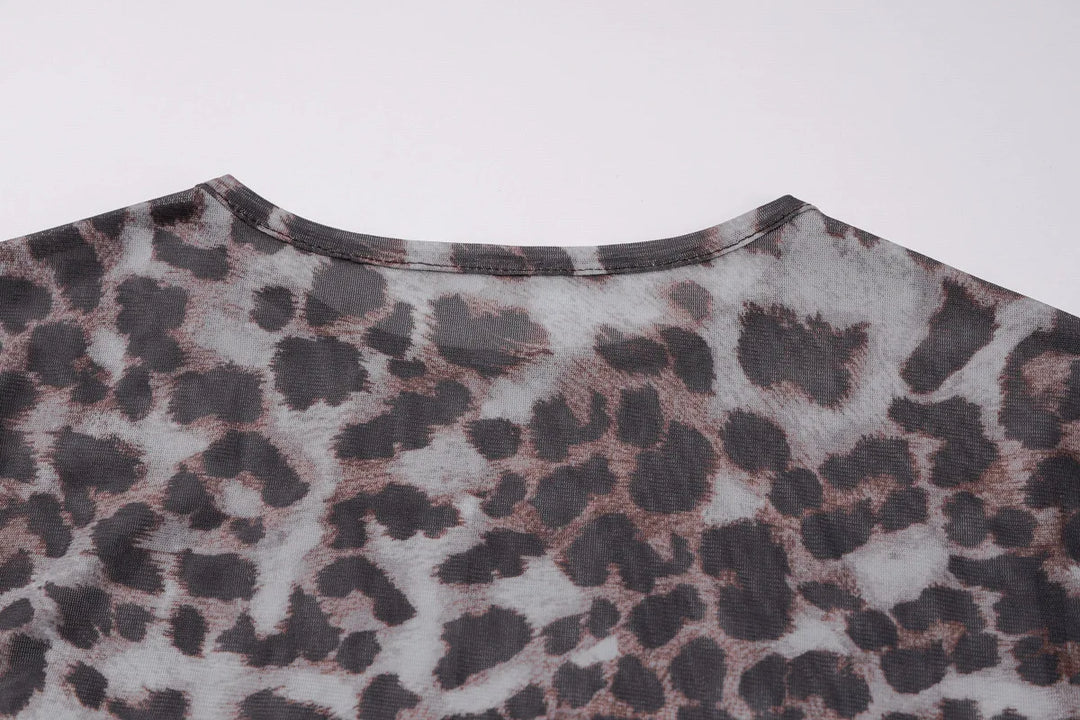 Leopard Chiffon Mini Dress with Opaque Hem - LEO