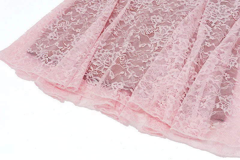 Lace Mini Dress with Overlay Sleeves and Tie Closure - Polina