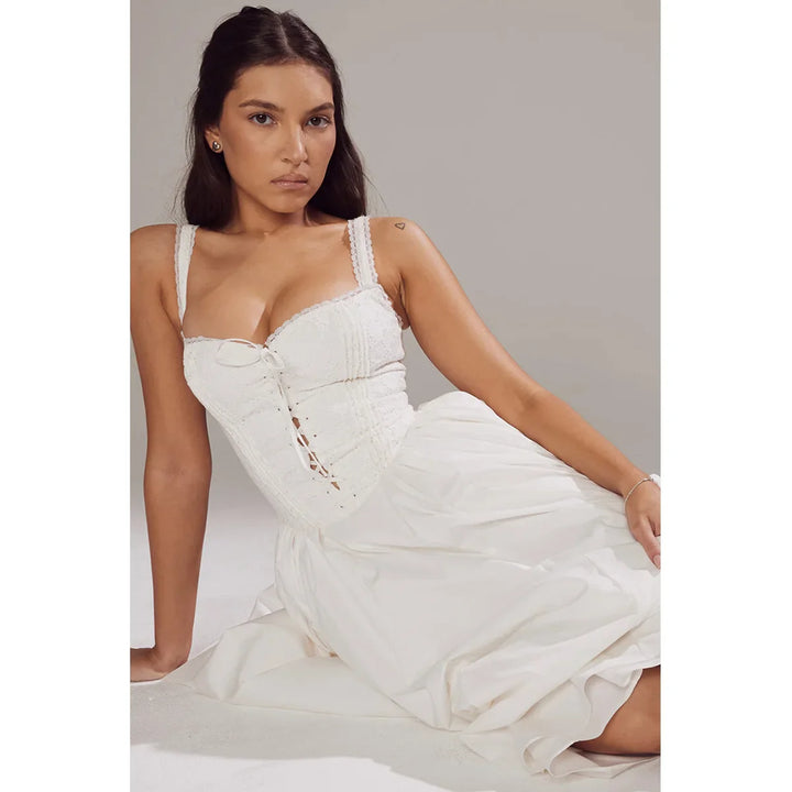 Midi Dress in Country Style with A-Line and Tie Design - SUNRISE