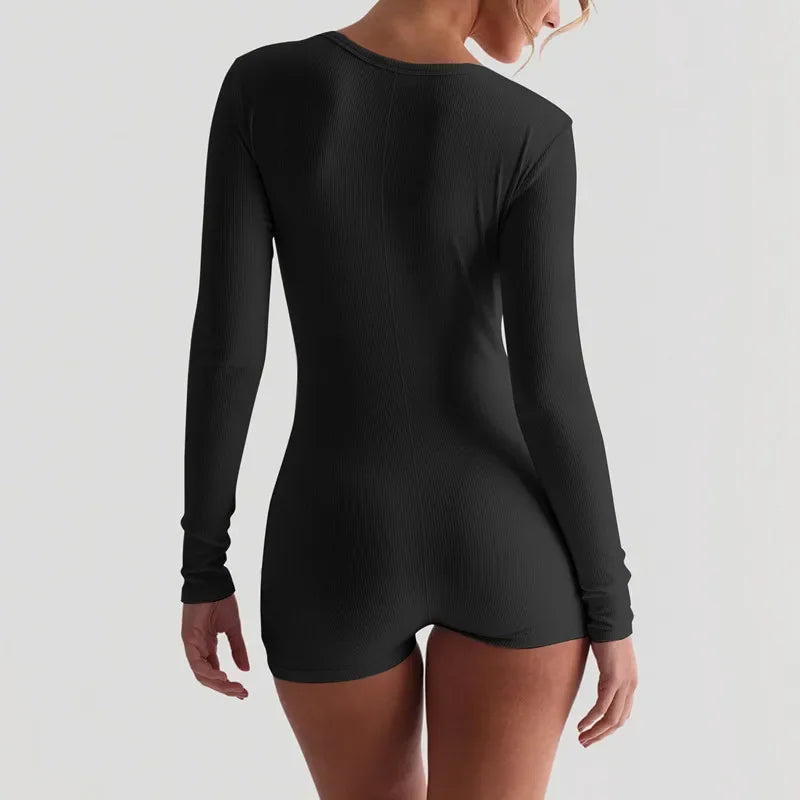 One-Piece Knitted Jumpsuit with Button Detail - Lauren