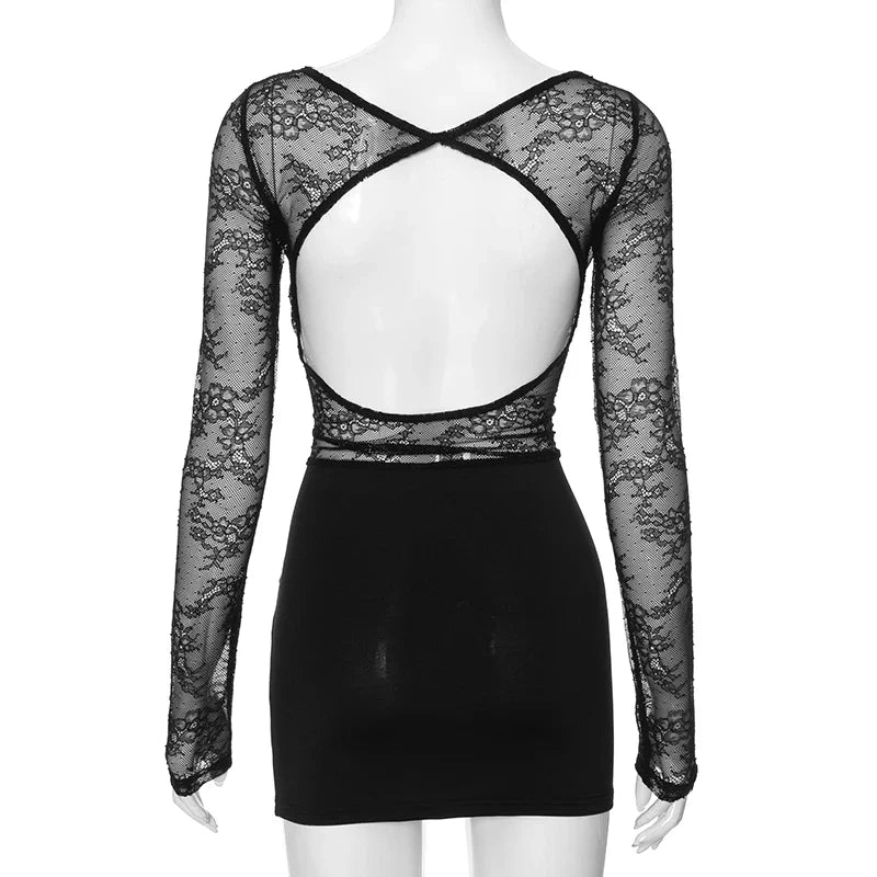 Mini lace dress with open back and pleated design - Tevel Or