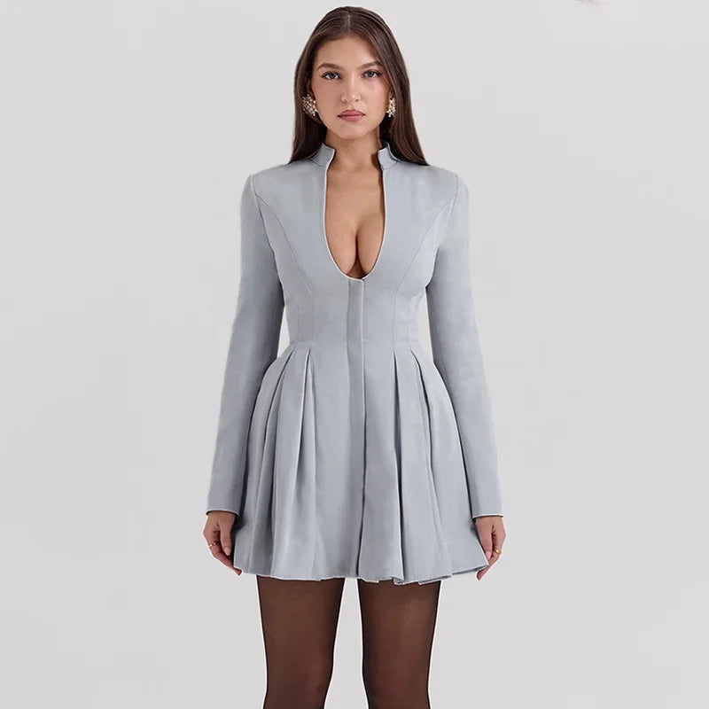 Tailored mini A-line dress with neckline design - Naomi