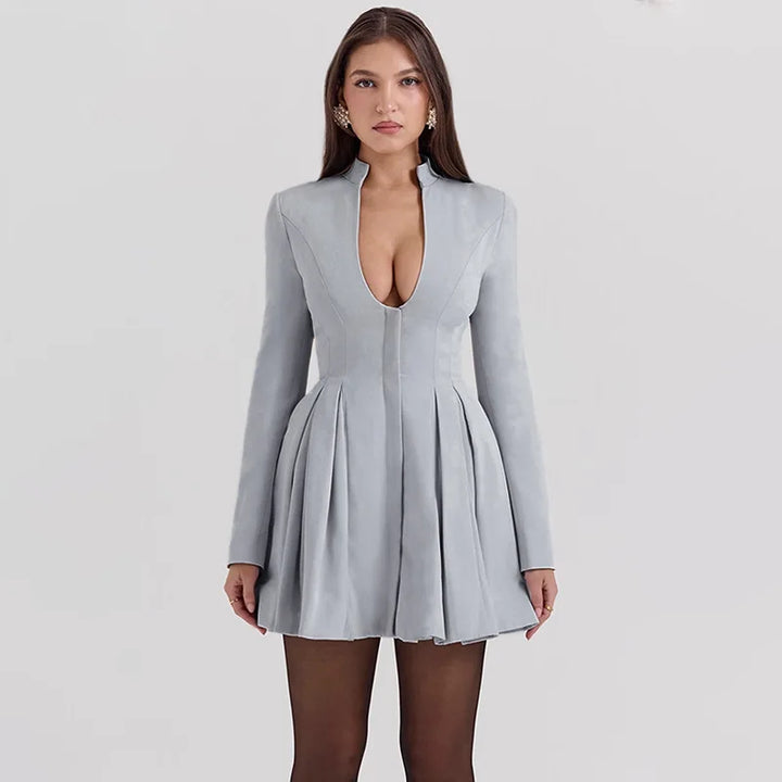 Tailored mini A-line dress with neckline design - Naomi
