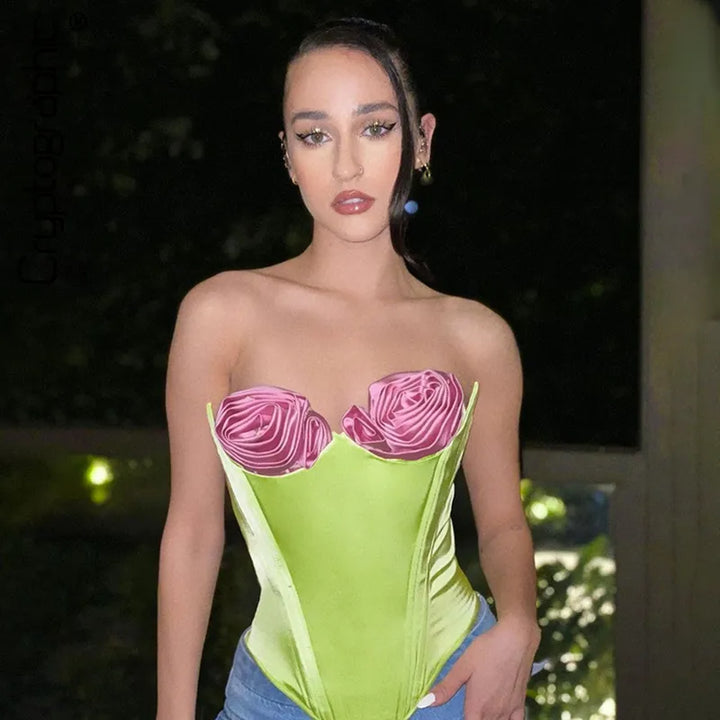 Strapless Corset Top with Floral Detail - Ella