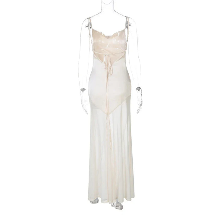 Maxi Satin Dress with Chiffon Detail and Open Back - Gracie