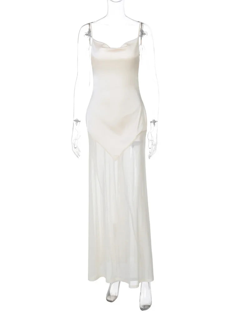 Maxi Satin Dress with Chiffon Detail and Open Back - Gracie
