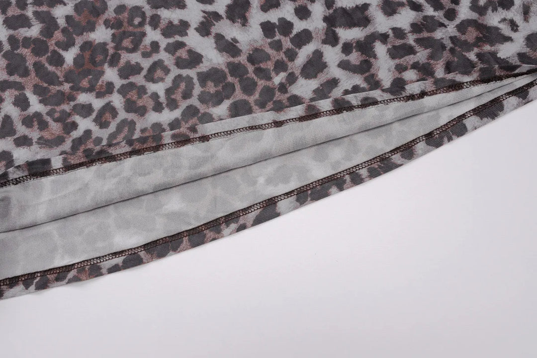 Leopard Chiffon Mini Dress with Opaque Hem - LEO