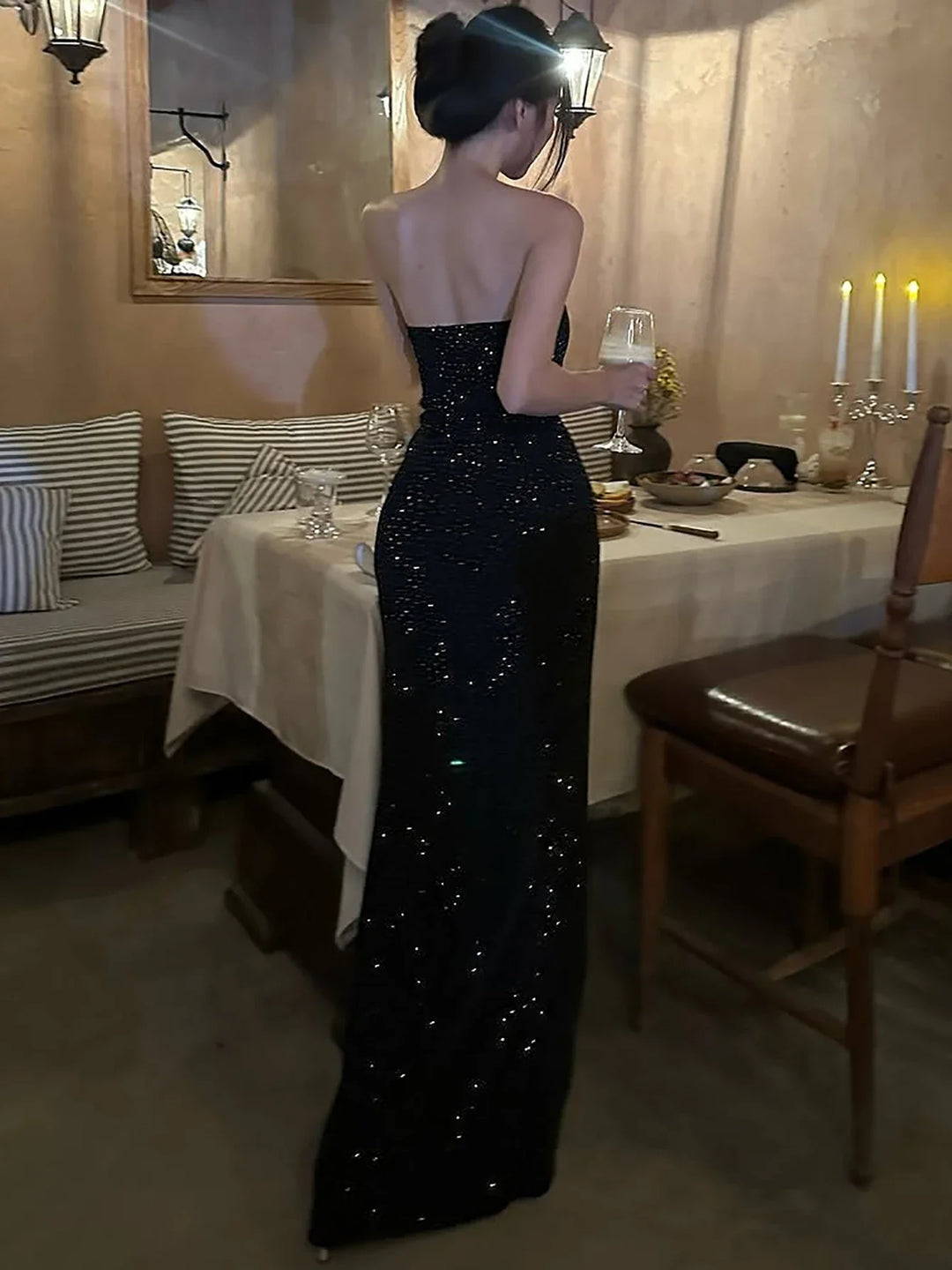 Maxi strapless sequin dress with sparkling rhinestone detail - HOLLY