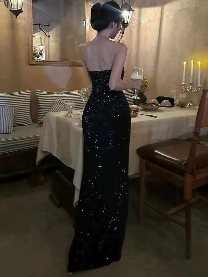 Maxi strapless sequin dress with sparkling rhinestone detail - HOLLY