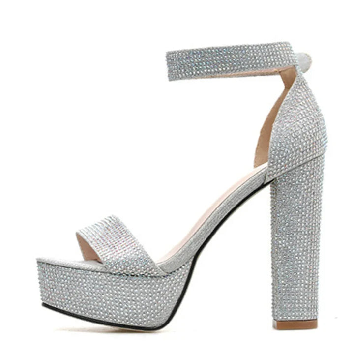 Platform Heel Sandals with Sparkling Sequin Decoration - Avril