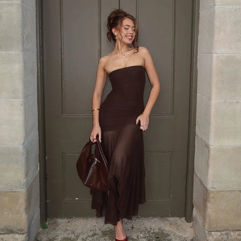 Strapless Maxi Dress with Chiffon Detail - Sicily