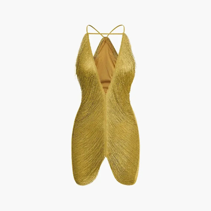 Mini Dress with Shiny Threads and Open Back - Georgia