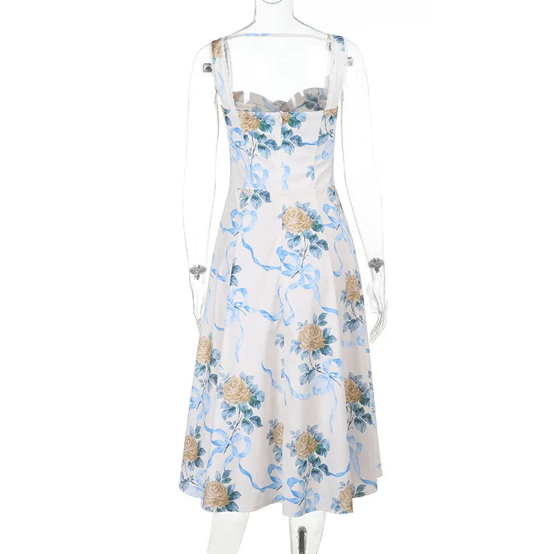 Elegant floral print midi A-line dress - Florine