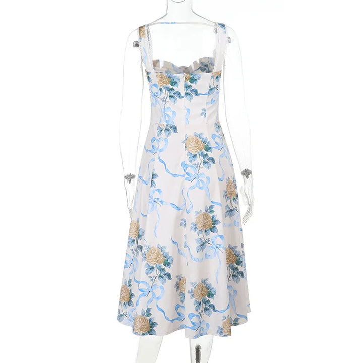 Elegant floral print midi A-line dress - Florine