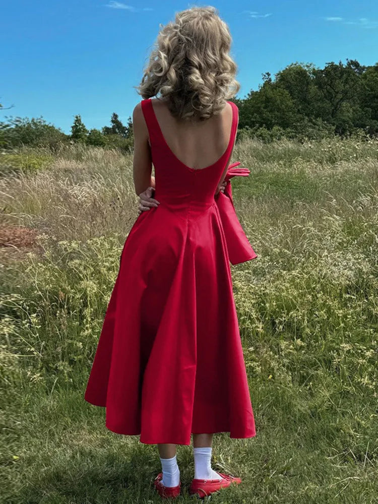 Midi open back dress in A-line cut - Heidi